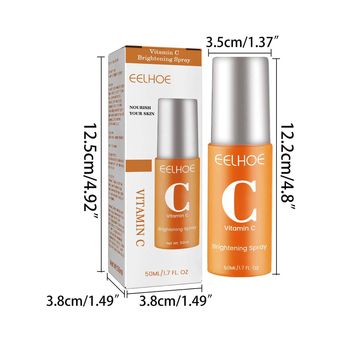 Vitamin C moisturizing facial spray in a bottle with packaging for brightening skincare product.