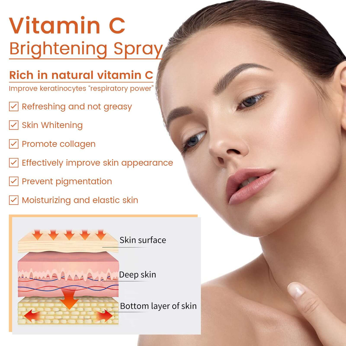 Vitamin C moisturizing facial spray image showcasing benefits for skin health and hydration.