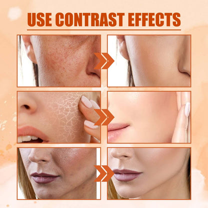 Before and after using vitamin C moisturizing facial spray, showcasing improved skin texture and hydration.