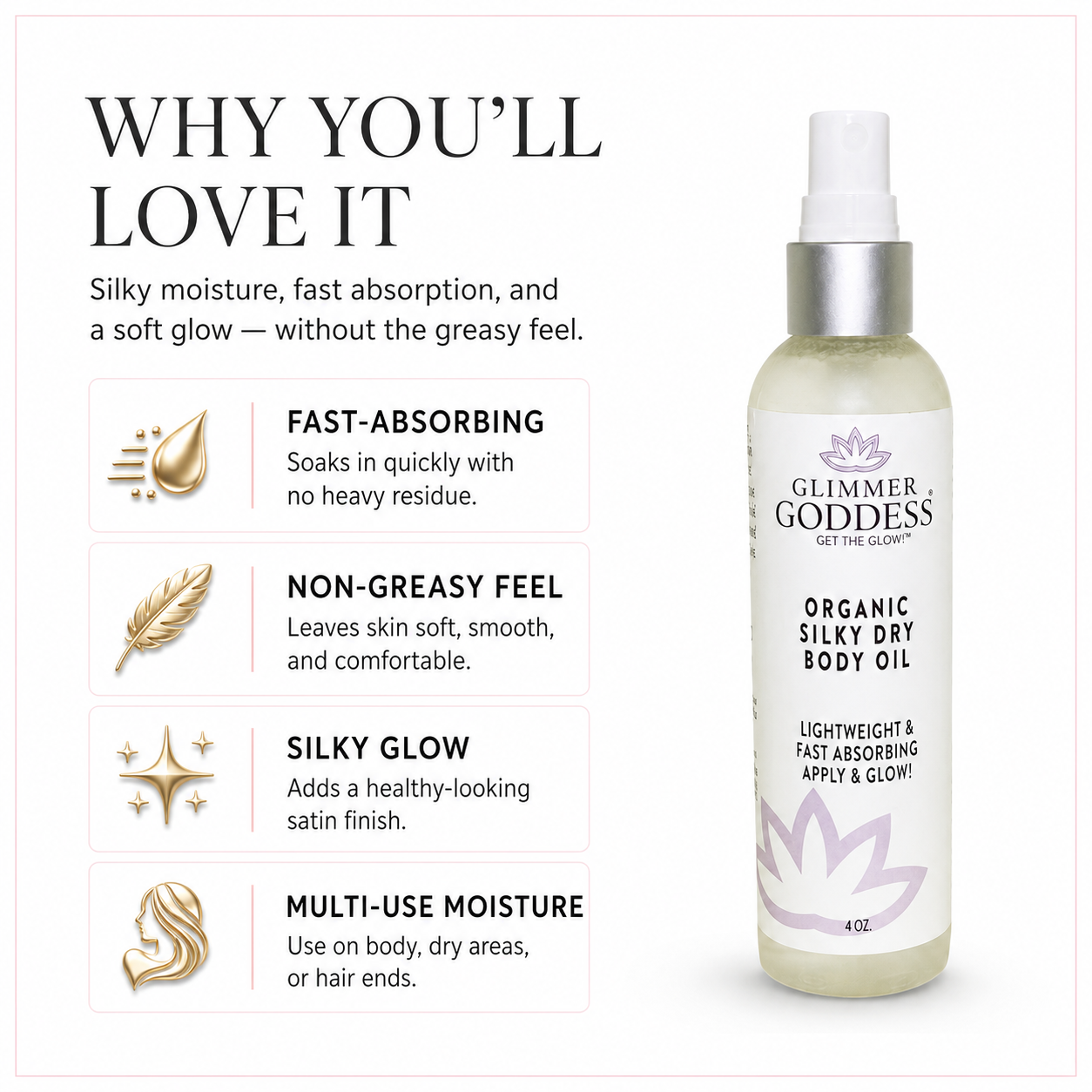 Organic Silky Dry Body Oil – Fast-Absorbing Formula
